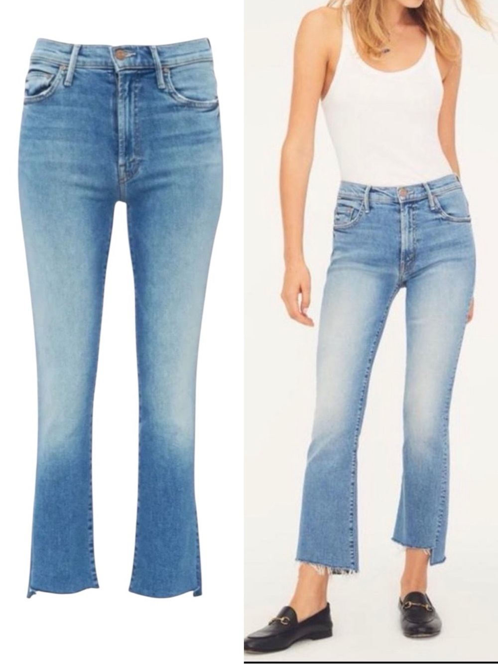 MOTHER Insider Crop Step Fray Jeans Shoot to Thrill Blue Size 27